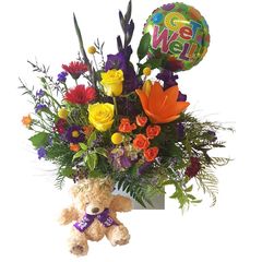 Auckland Hospital Bright Flowers and get well balloon gift package