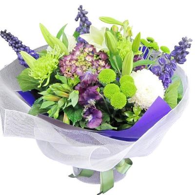 Purple, Lime Green and Blue Flower Bouquet Auckland N.Z.