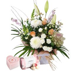 Romantic Anniversary gift bundle with heart candle and chocolates