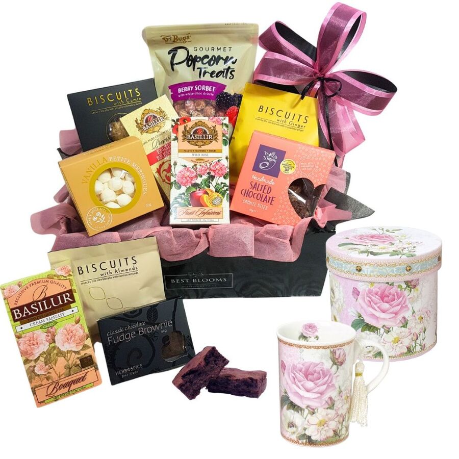 Luxury Afternoon Tea Gift Box with Flowers Combo Gift Package