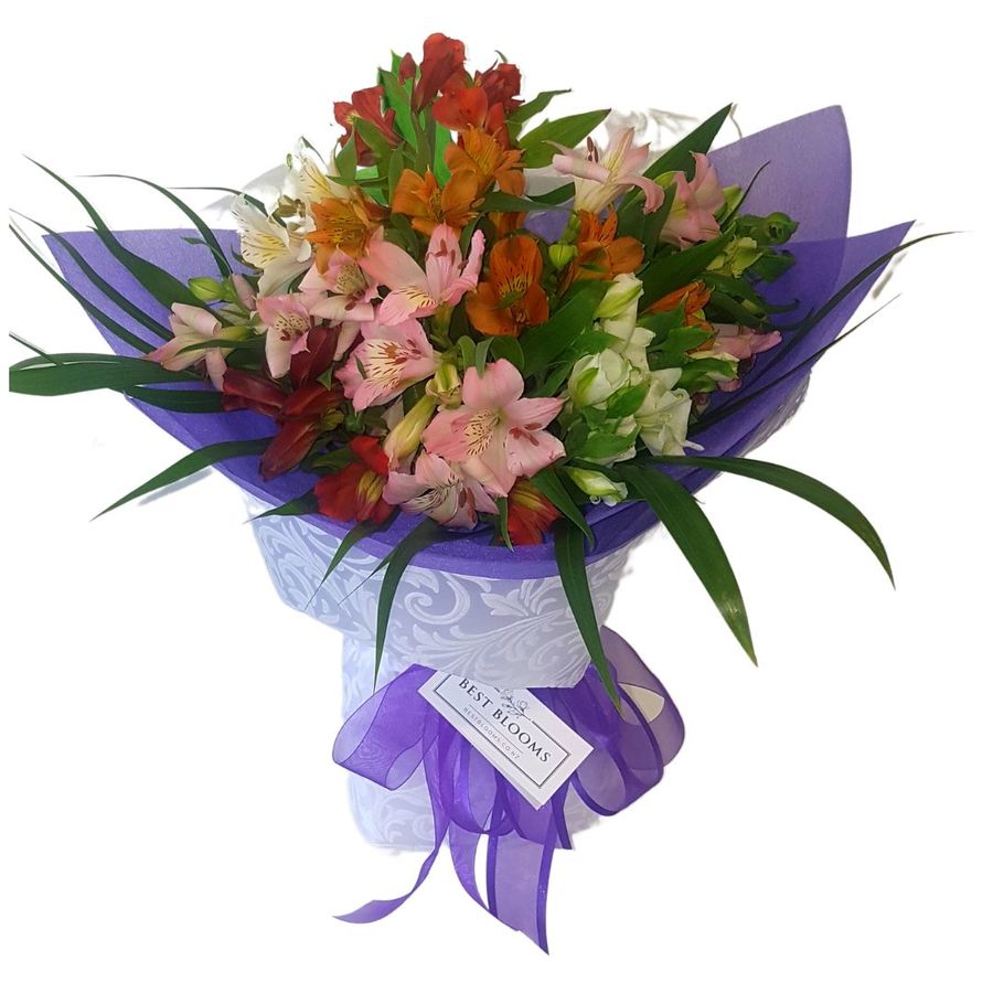 close up alstroes bouquet of flowers