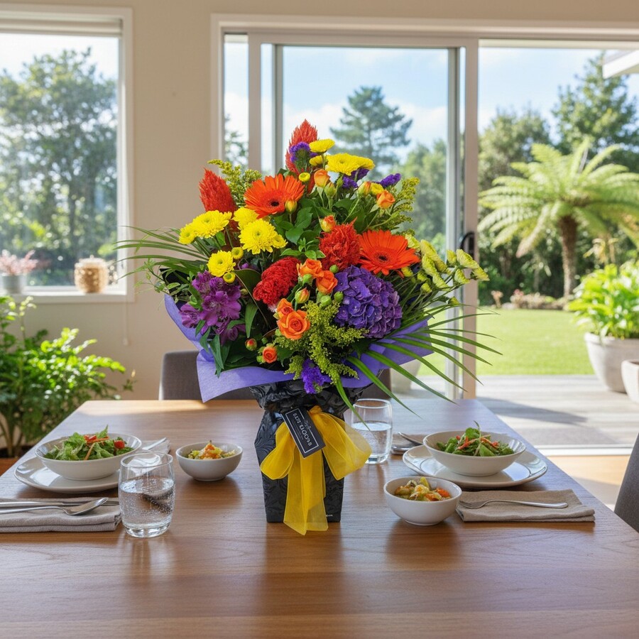 Bright Flowers Vox Bouquet Bright colourful flower bouquet beautifully gift wrapped and ready for Auckland delivery