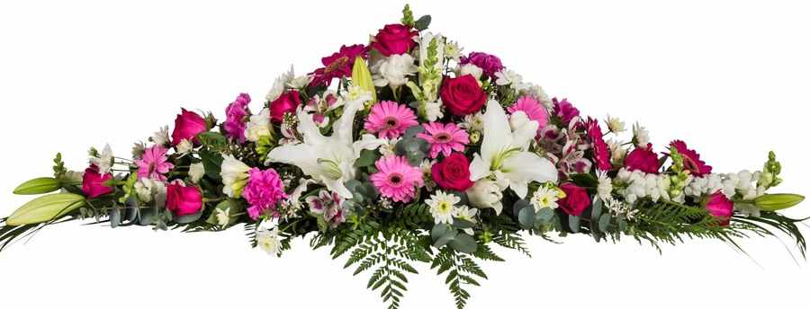 Pretty Pink Casket spray funeral floral arrangement, 