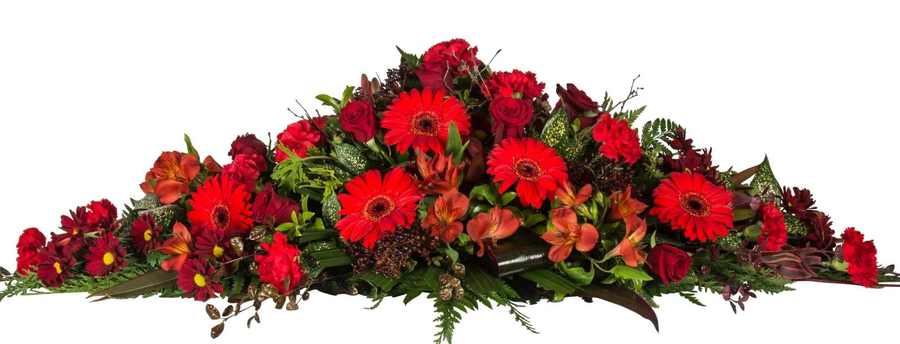 Red floral casket spray arrangement, 