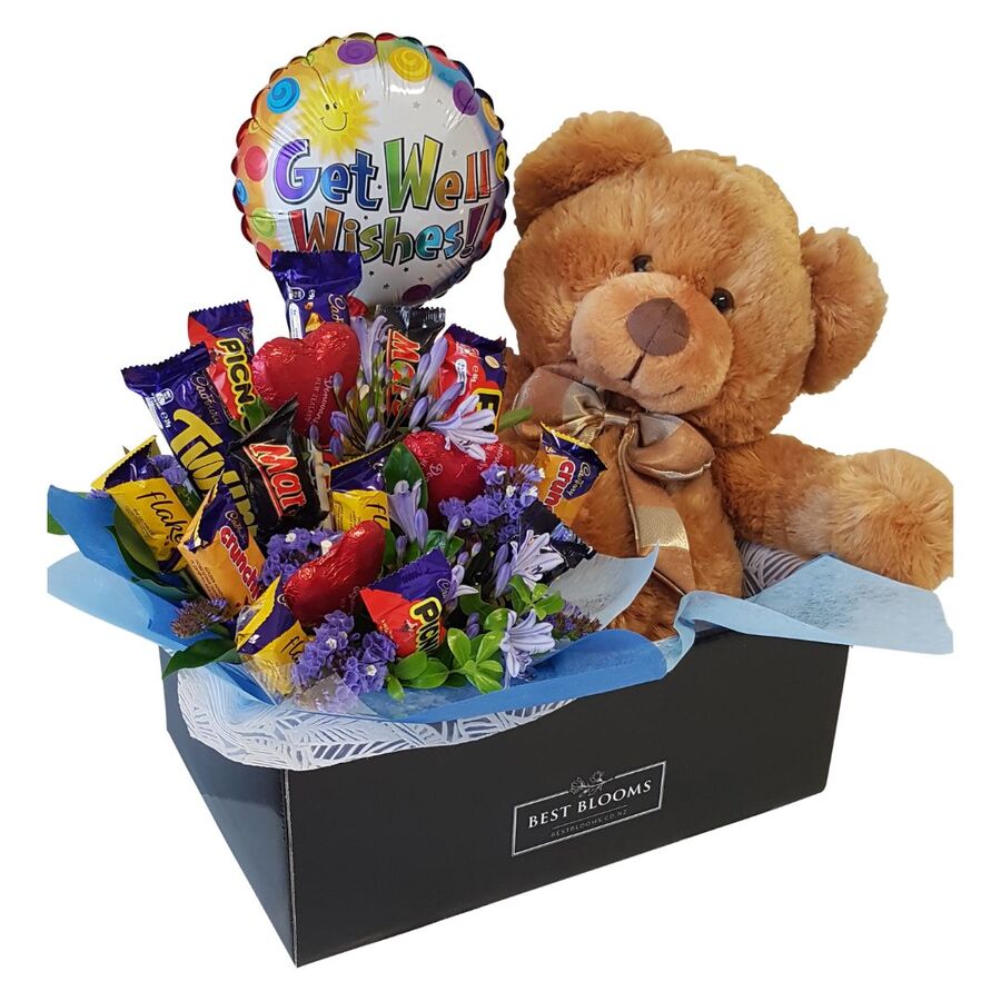 Teddy Bear Gift Box with Chocolate Bouquet and Balloon