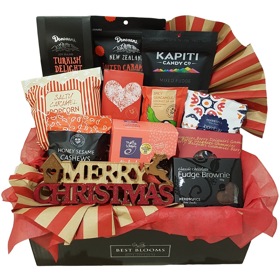 Send a christmas gift basket in auckland with christmas wrapping and ribbons