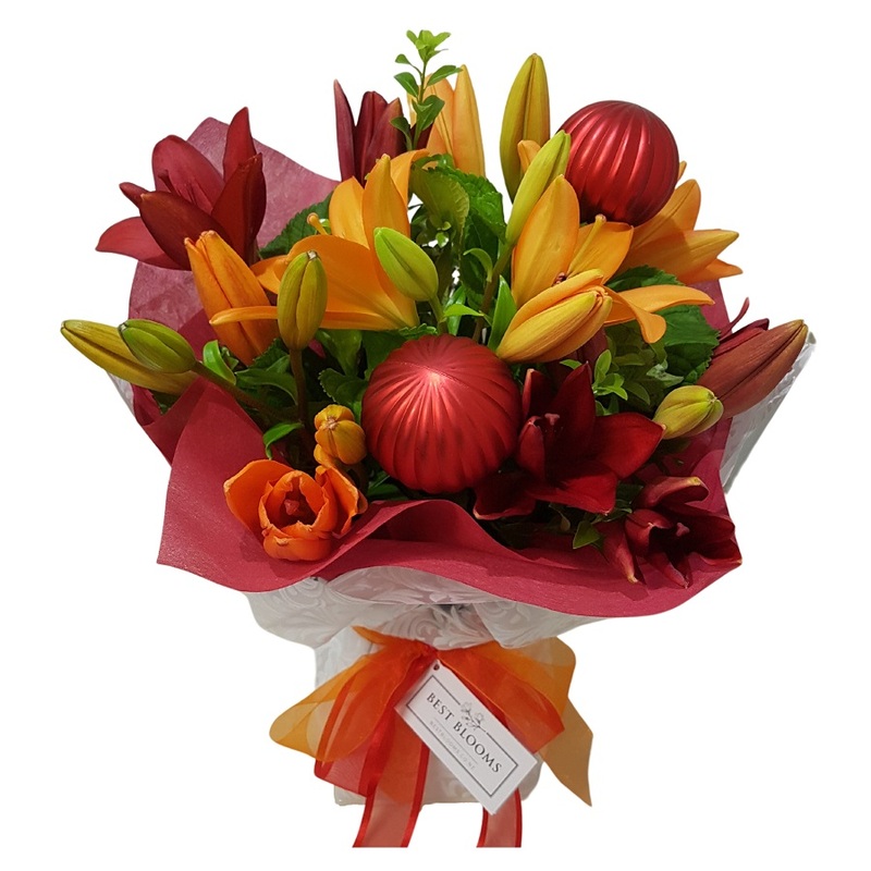 N.Z. Christmas bouquet red lillies Auckland