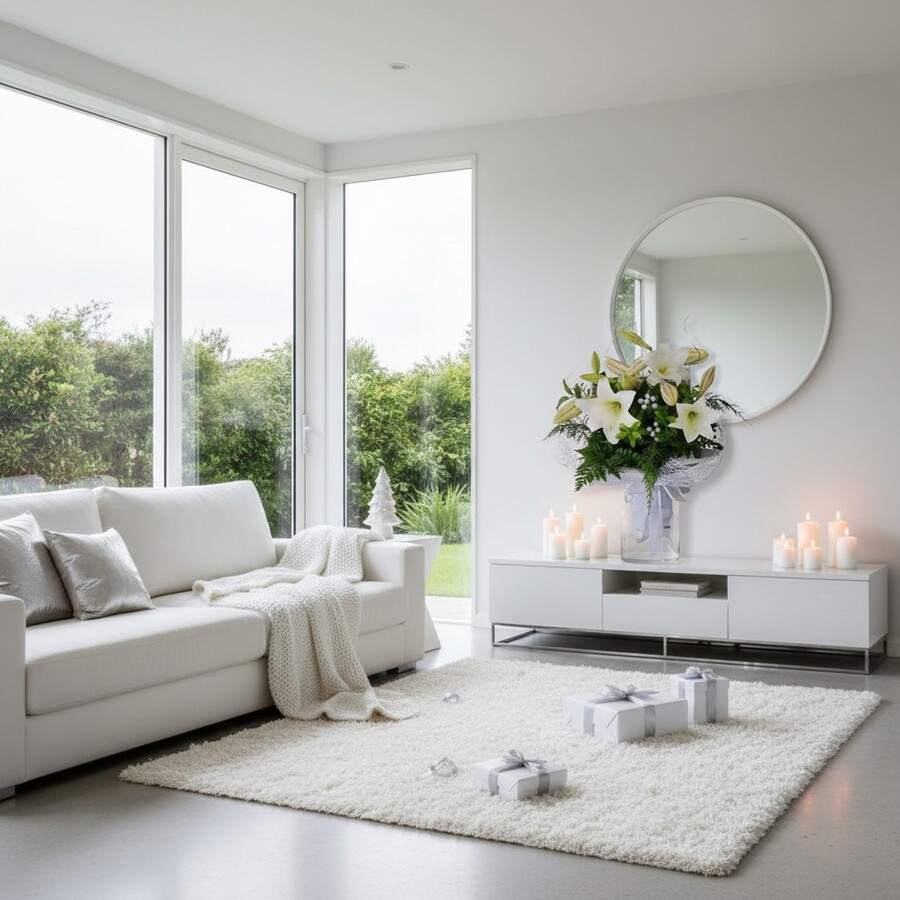 Christmas Lilies styled in contemporary living room