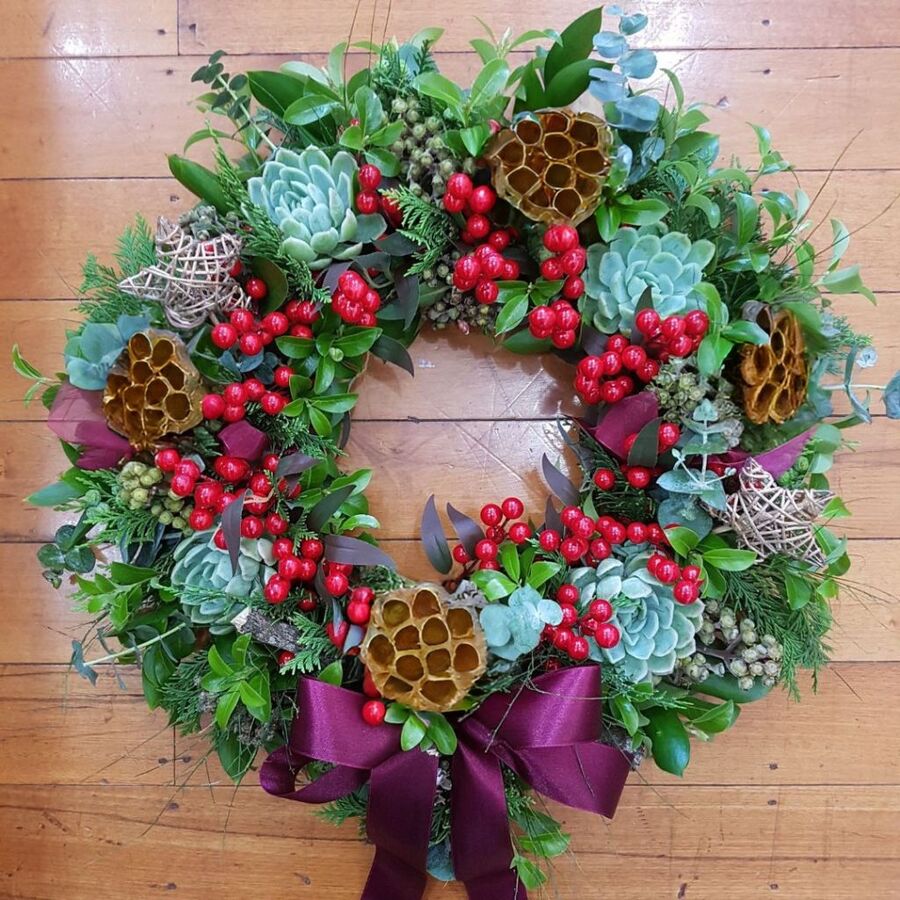 Christmas Door Wreath with New Zealand theme natural decorations