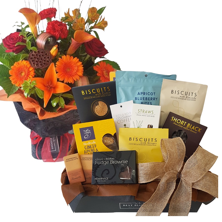 View of Biscuits, Coffee, Biscotti and other Cappucino themed treats in Coffee Gift Box