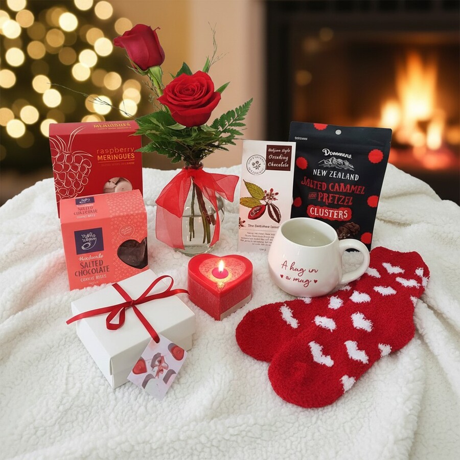 Cosy Nights Rose Gift Hamper Luxury couples gift hamper with roses candle and sweet treats