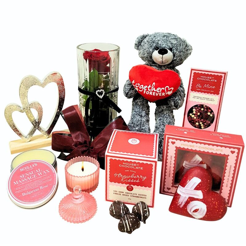large hamper of gifts and sweet treats for your valentine
