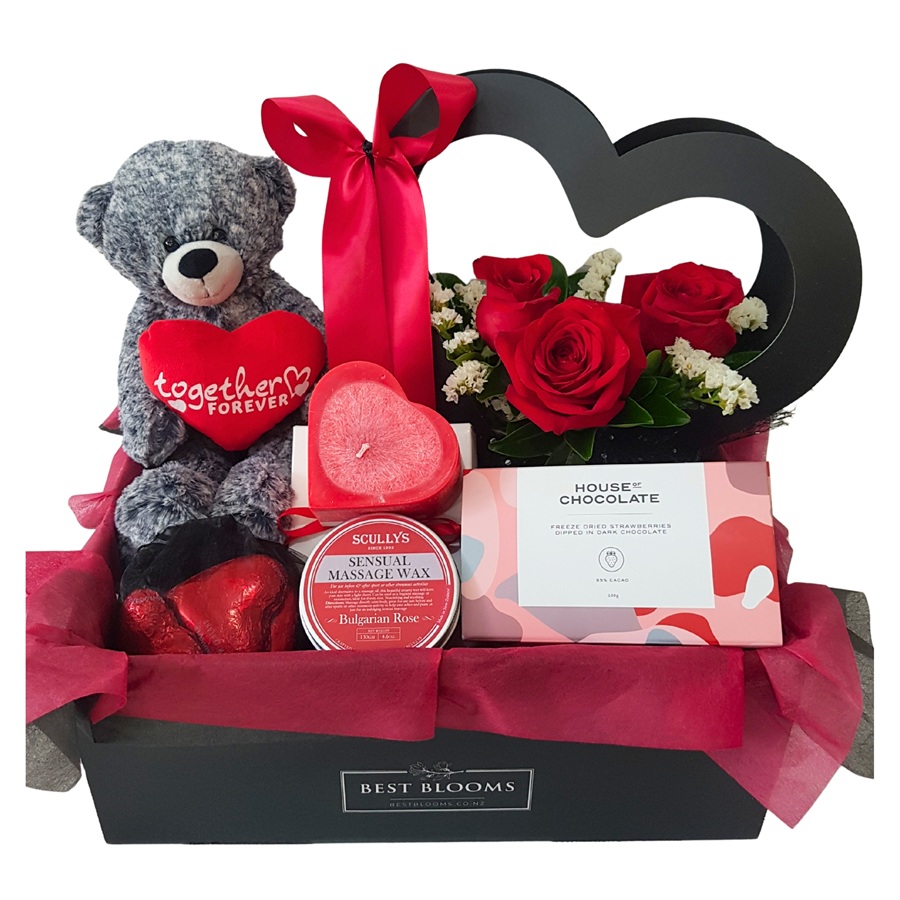 large hamper of gifts and sweet treats for your valentine