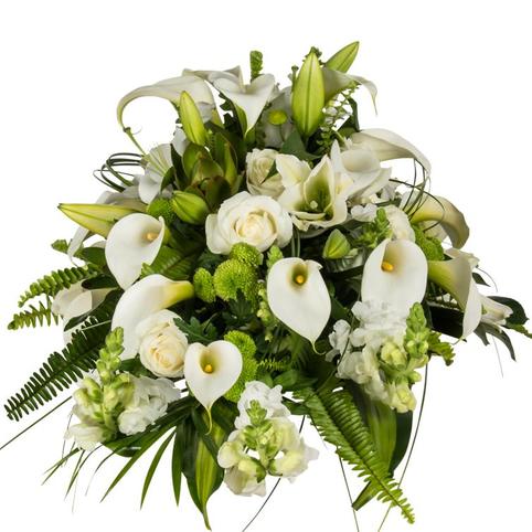 white lily and white florals for casket spray auckland