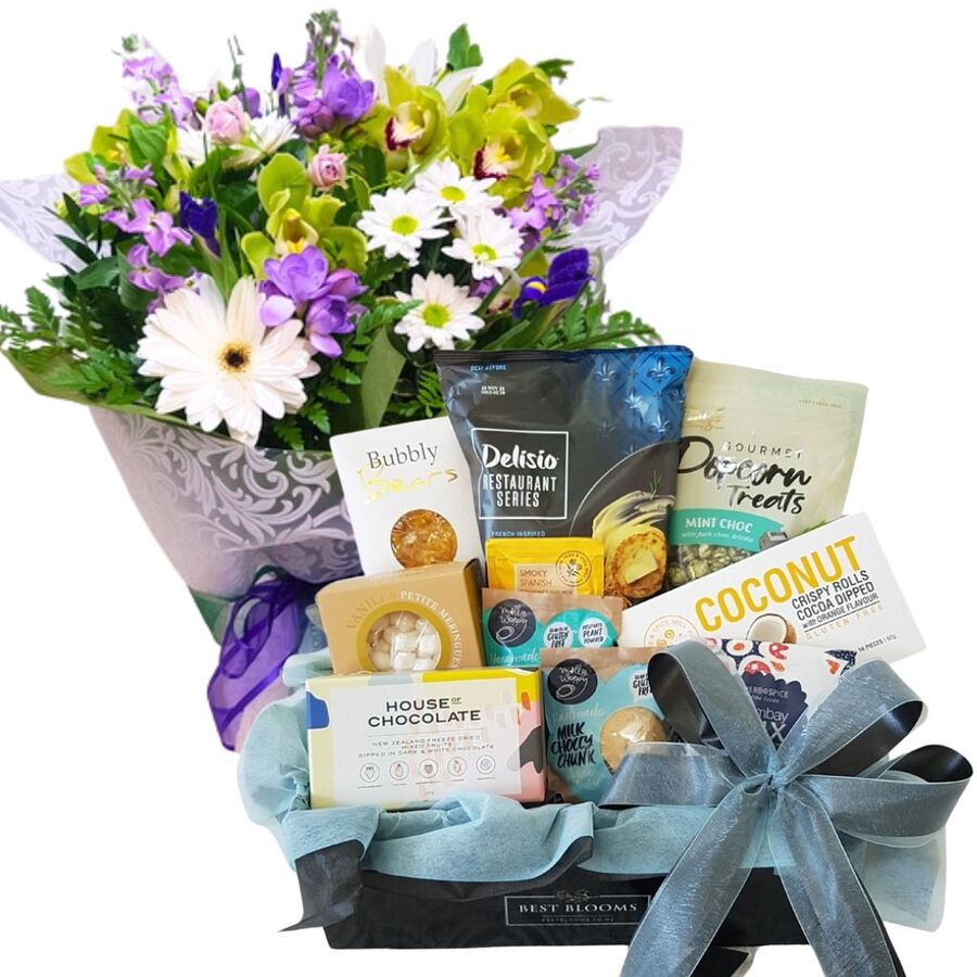 Gluten Free Gift Box plus Flower Bouquet Combo Gift Pack