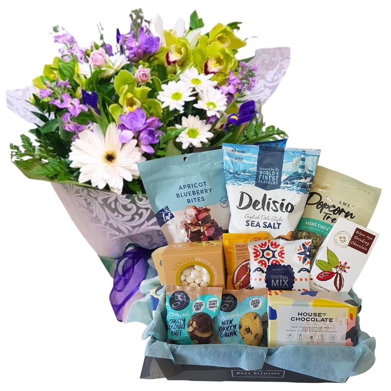 Gluten Free Gift Box plus Flower Bouquet Combo Gift Pack