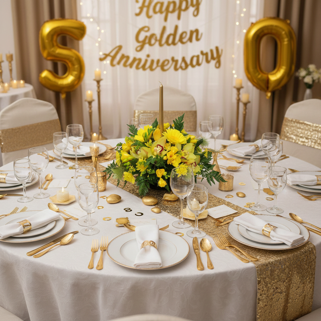 Golden Anniversary Gift Celebration Bowl Golden Wedding Anniversary floral table centrepiece for party celebration