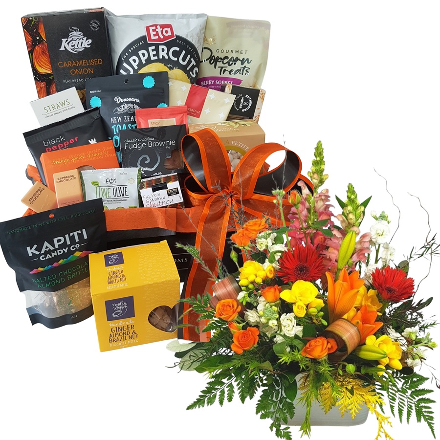 Gourmet Gift Hamper and Flowers Combo Gift Set Auckland