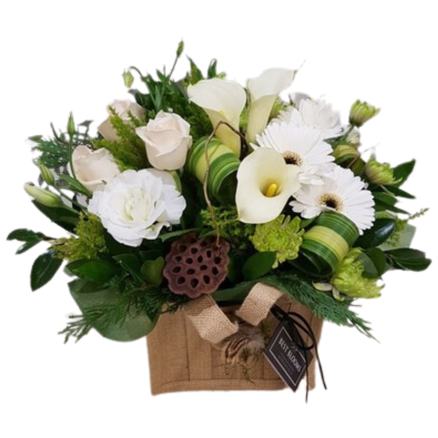 lovely textured flowers in New Zealand style kiwiana arrangement