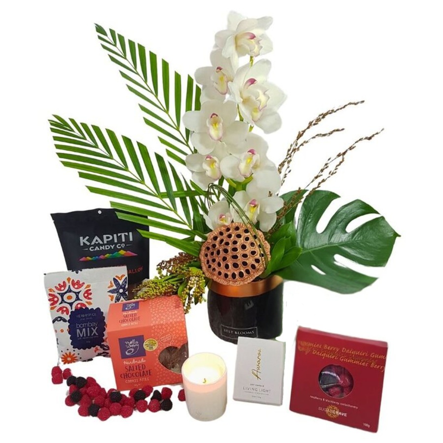 Love Orchids Gift Box Cymbidium orchid gift box with candle and gourmet treats