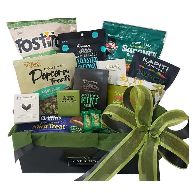 gift hamper of mint chocolates with other tasty snacks