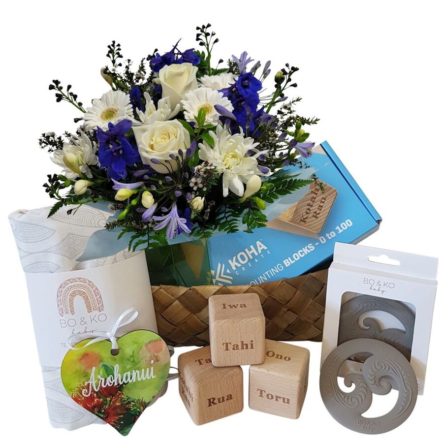 NZ Baby Boy Gift Basket in Kete