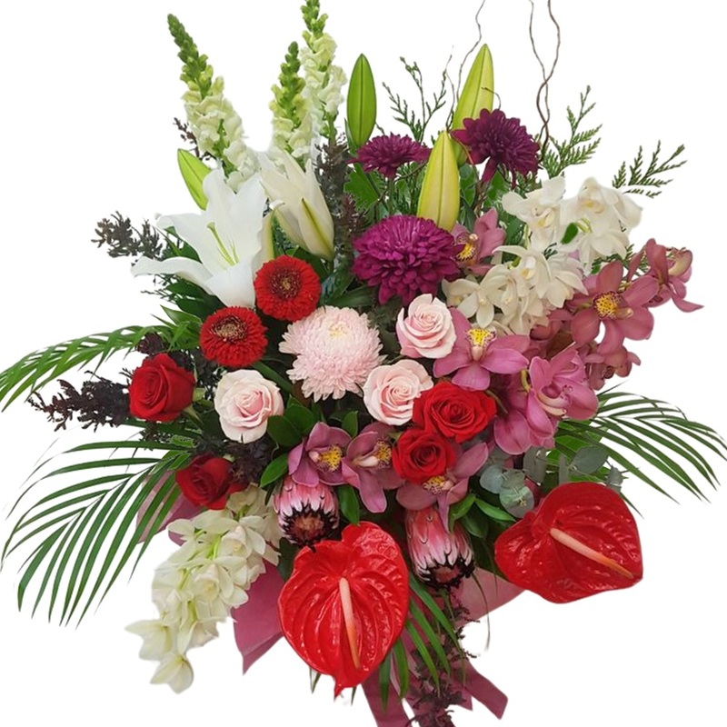 Opulent Blooms Bouquet with orchids, roses, oriental lilies, anthuriums and premium flowers by Best Blooms Auckland florist