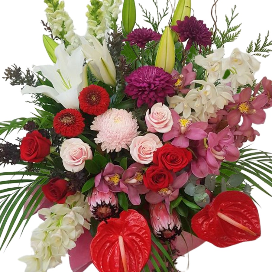 Luxury Blooms Bouquet Extra-large luxury bouquet with orchids, roses, lilies and anthuriums for Auckland flower delivery