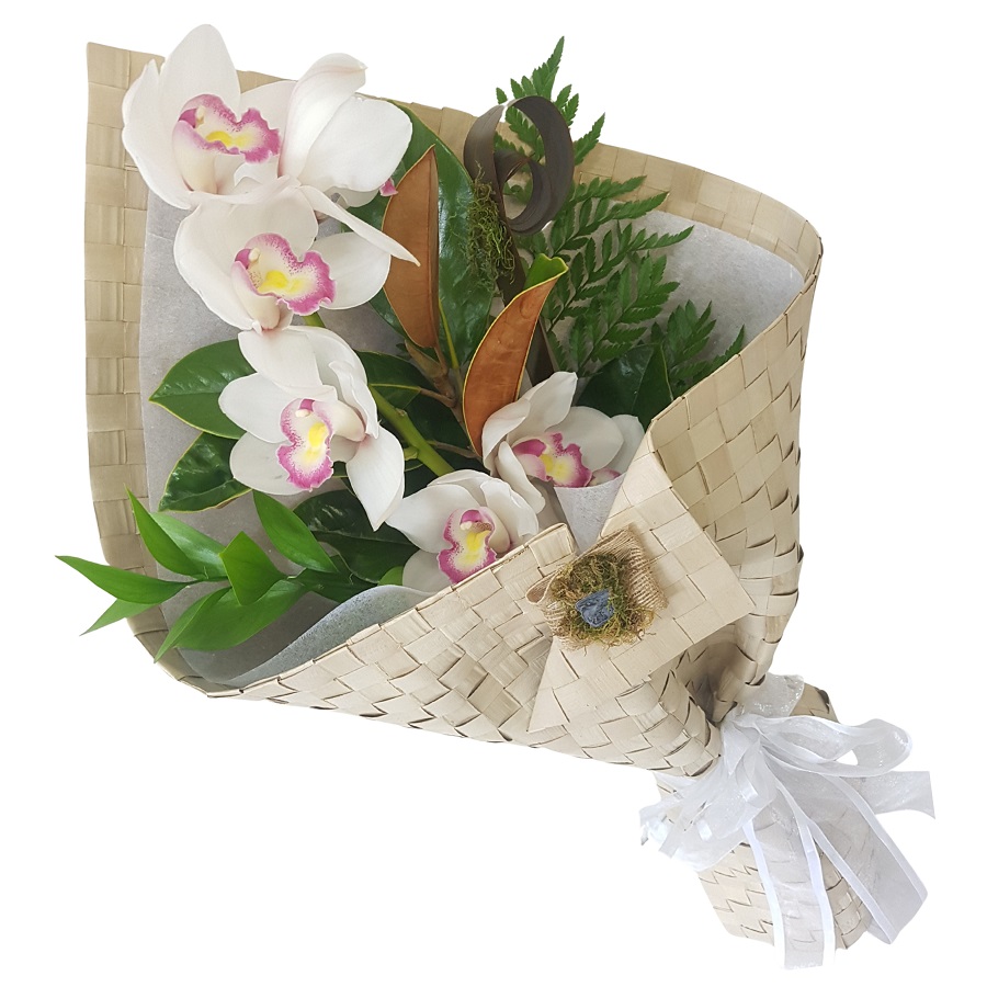 New Zealand kete wrap flowers 