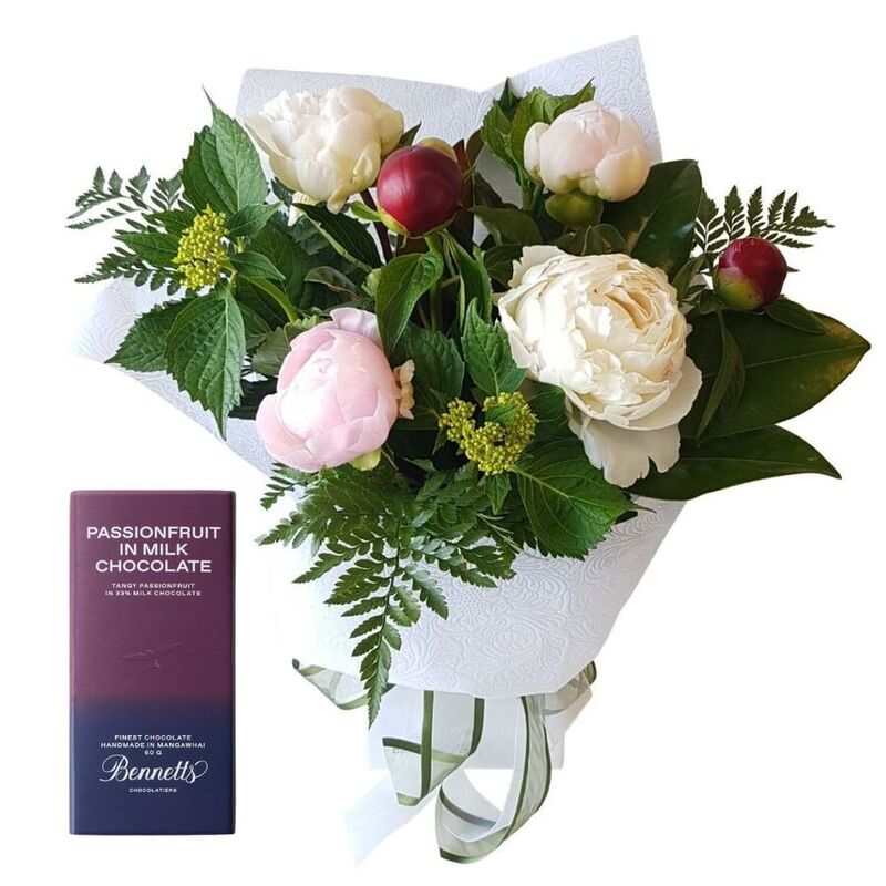 Peonies and Bennett's Chocolate Bar – Weekly Flower Special Best Blooms Auckland, Peonies & Chocolate
