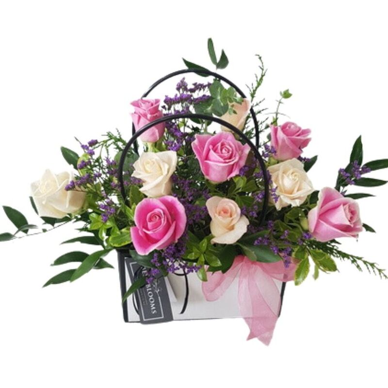 coloured rose handbag arrangement auckland delivery