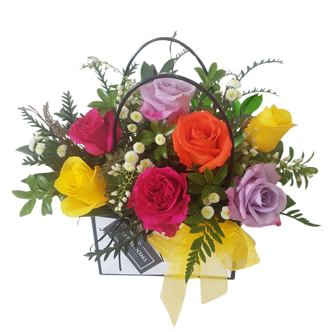 Coloured Rose Bag Arrangement Auckland Delivery