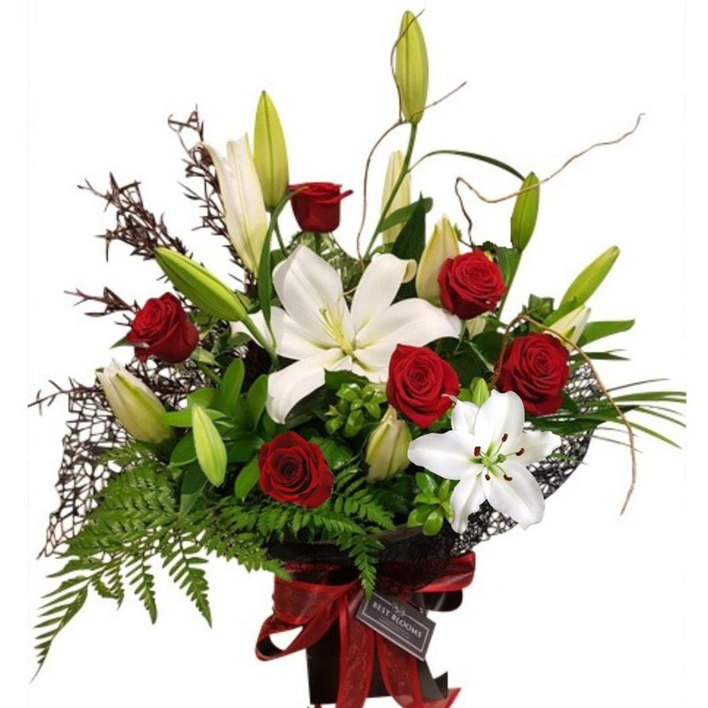 Red roses and white oriental lilies Auckland NZ.