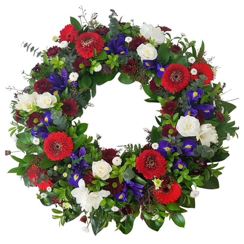 Red White and Blue Wreath Red white and blue floral memorial wreath 40cm