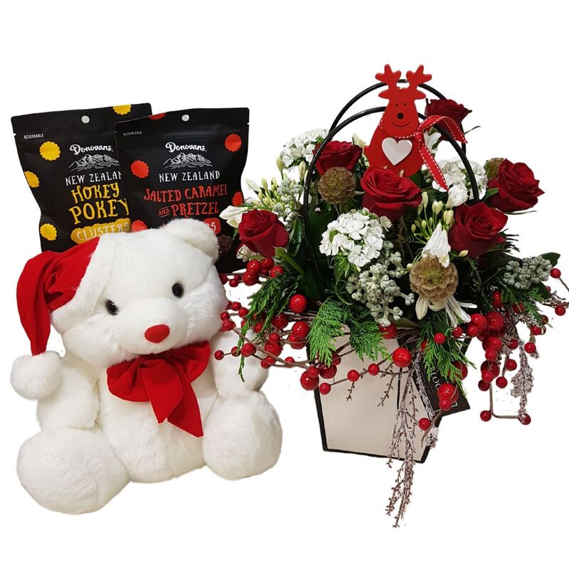 Christmas Gift Basket and Flowers