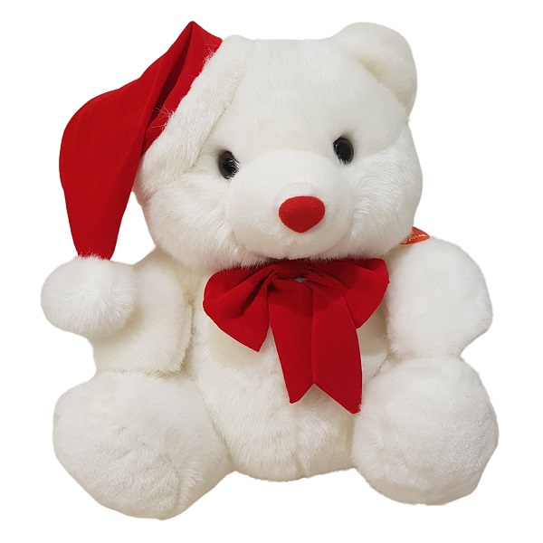 plush santa bear with red velvet bow