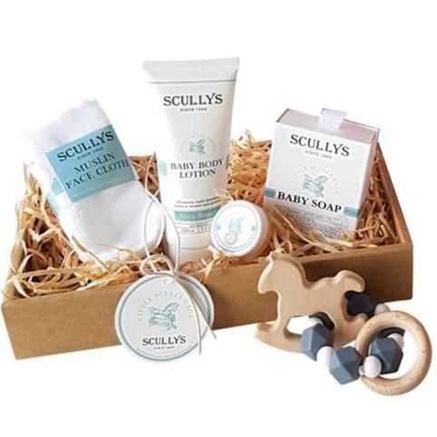baby scullywags baby care products included in baby gift basket