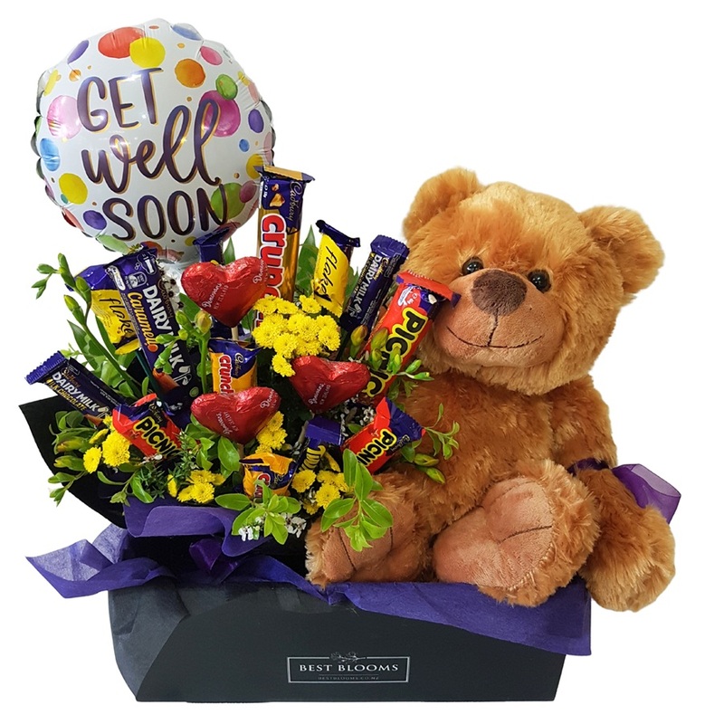 Teddy Bear Gift Box with Chocolate Bouquet and Balloon