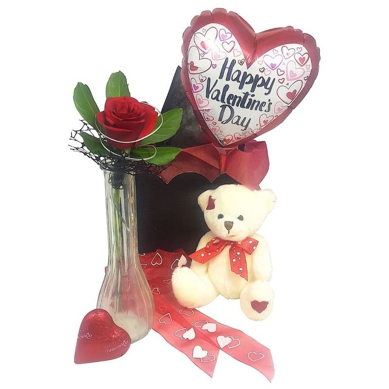 Valentine's Day Gift Box Teddy, Red Rose, Chocolate heart, Balloon