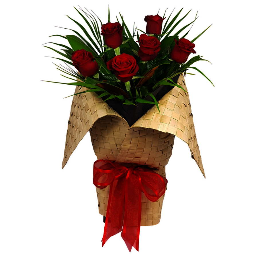 Half Dozen Red Roses Bouquet with Red Bow