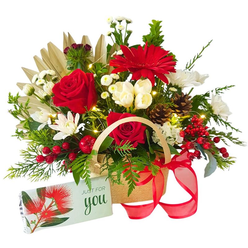 Christmas Flower Basket with LED Lights  – Weekly Flowers Special Best Blooms Auckland
