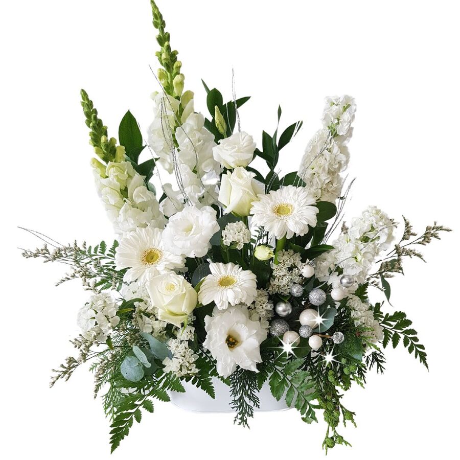 stylish arrangement of fresh white flowers for Christmas