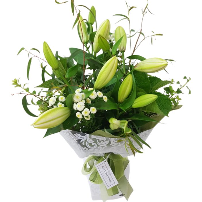 White lily bouquet featuring elegant oriental lilies arranged by an Auckland florist