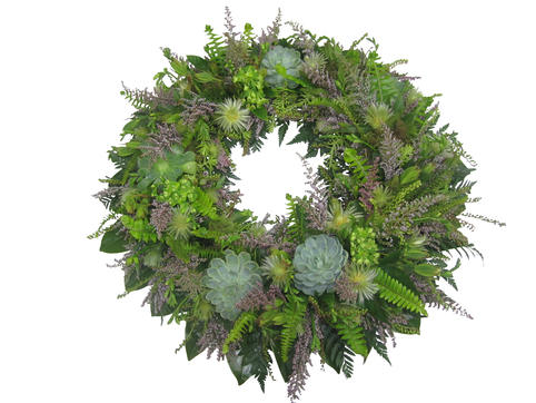 Funeral wreath in greens natural garden style, 