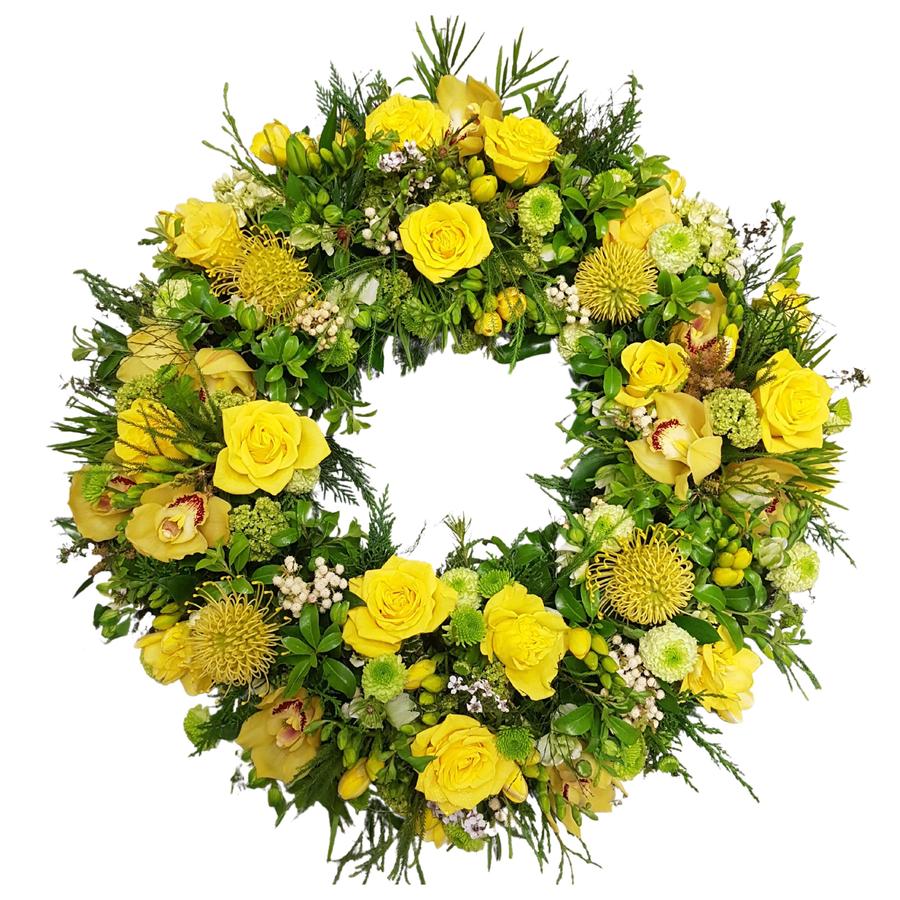 Funeral wreath in Yellows