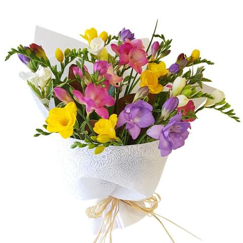 freesias bouquet in mixed colours.