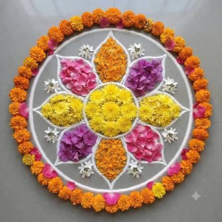 flower mandala arranged in bowl Diwali Mandala flower arrangement
