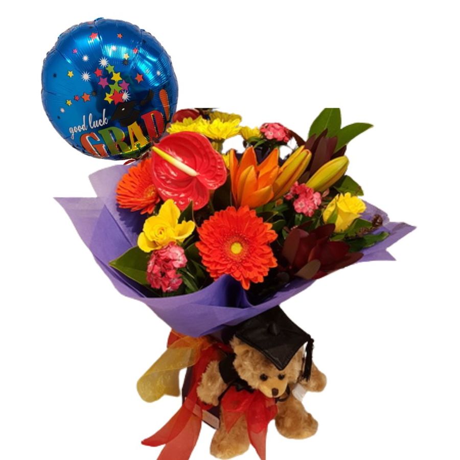 Graduation Flowers and Graduation Teddy Bear Gift Free Flower