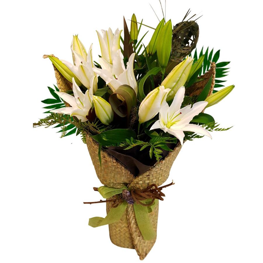 Kiwiana Lilies wrapped in Flax Kete