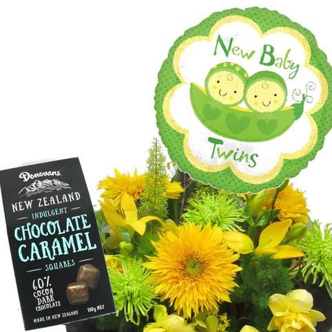 Baby Bouquet, Helium Balloon, Chocolates Package new baby twins gift bouquet, twins helium balloon, chocolates gift package